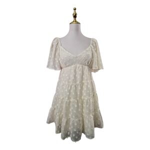A. Calin by Flying Tomato Ivory Swiss Dot Tiered Babydoll Dress Women's Size M